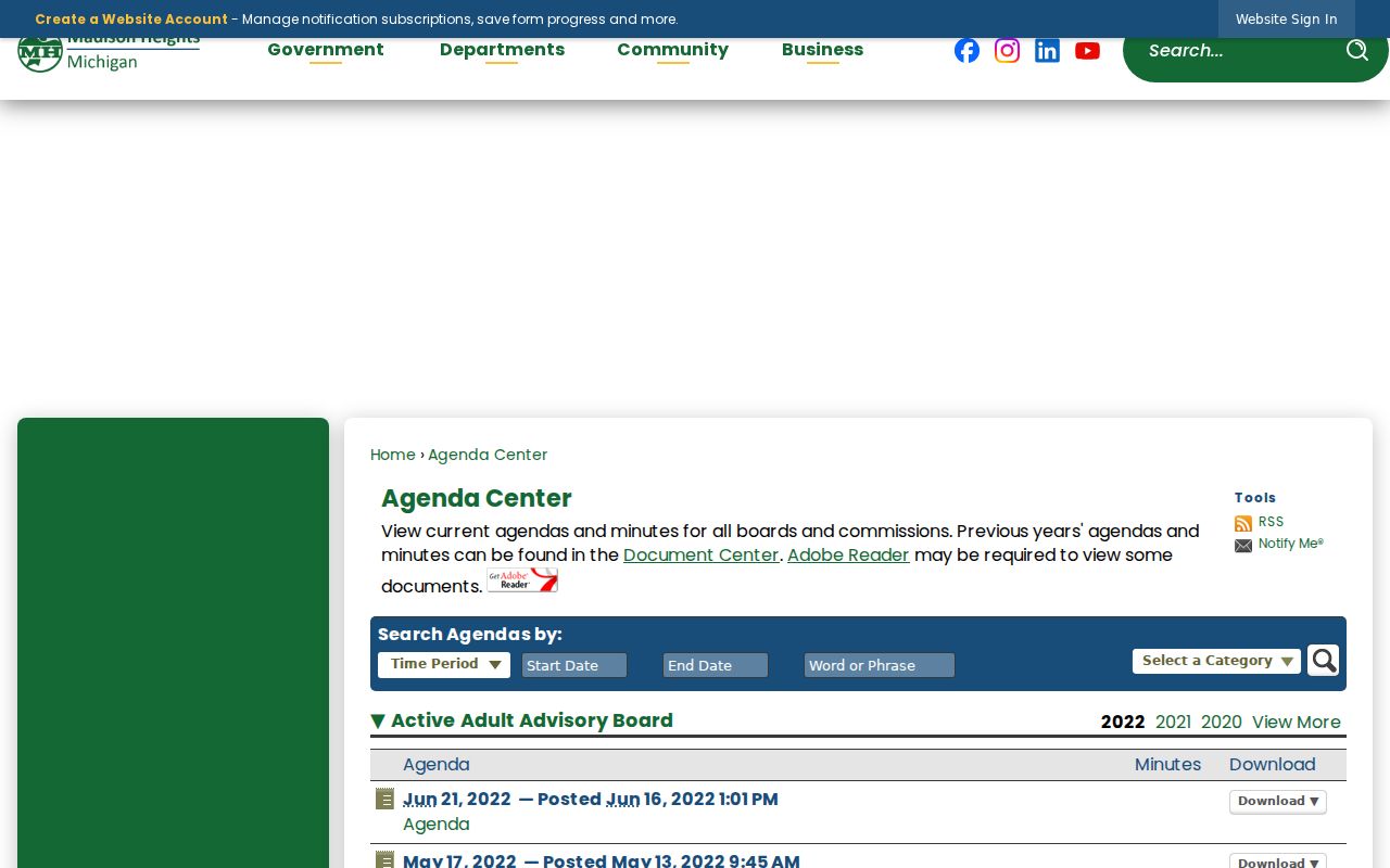 Madison Heights neighbors public agendas and commissions search