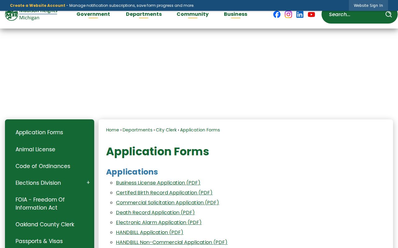 Madison Heights neighbors public application forms and request categories