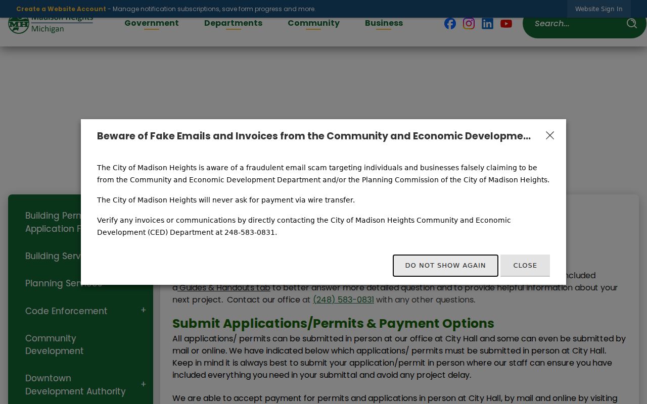 Madison Heights street directory building permit forms